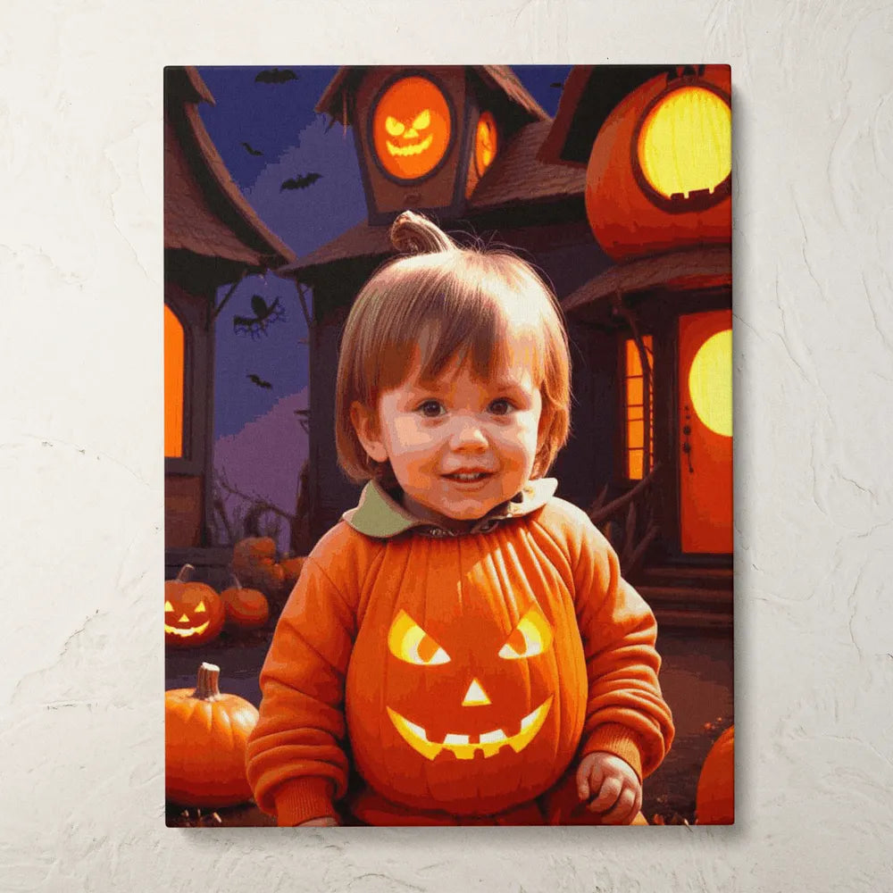 Zestaw do malowania po numerach "Dziecko w stroju dyni na Halloween"