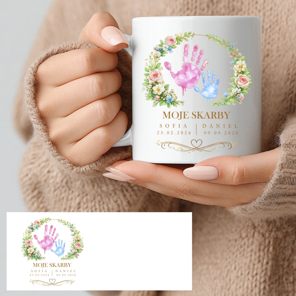 Personalizowany kubek „Moje Skarby” z imionami dzieci – prezent na Dzień Matki – kubek dla Mamy 330 ml