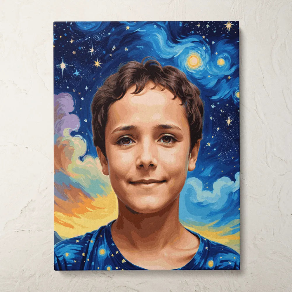 Zestaw do malowania po numerach „Portret mężczyzny gwiaździstej nocy”.