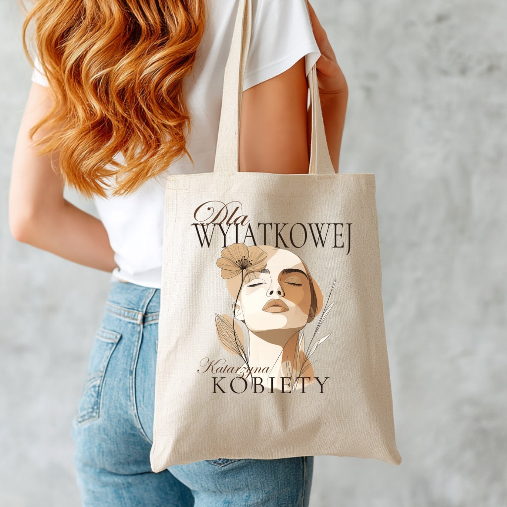 Personalizowana torba „Dla Wyjątkowej Kobiety” z imieniem – elegancka eko shopper – prezent dla niej