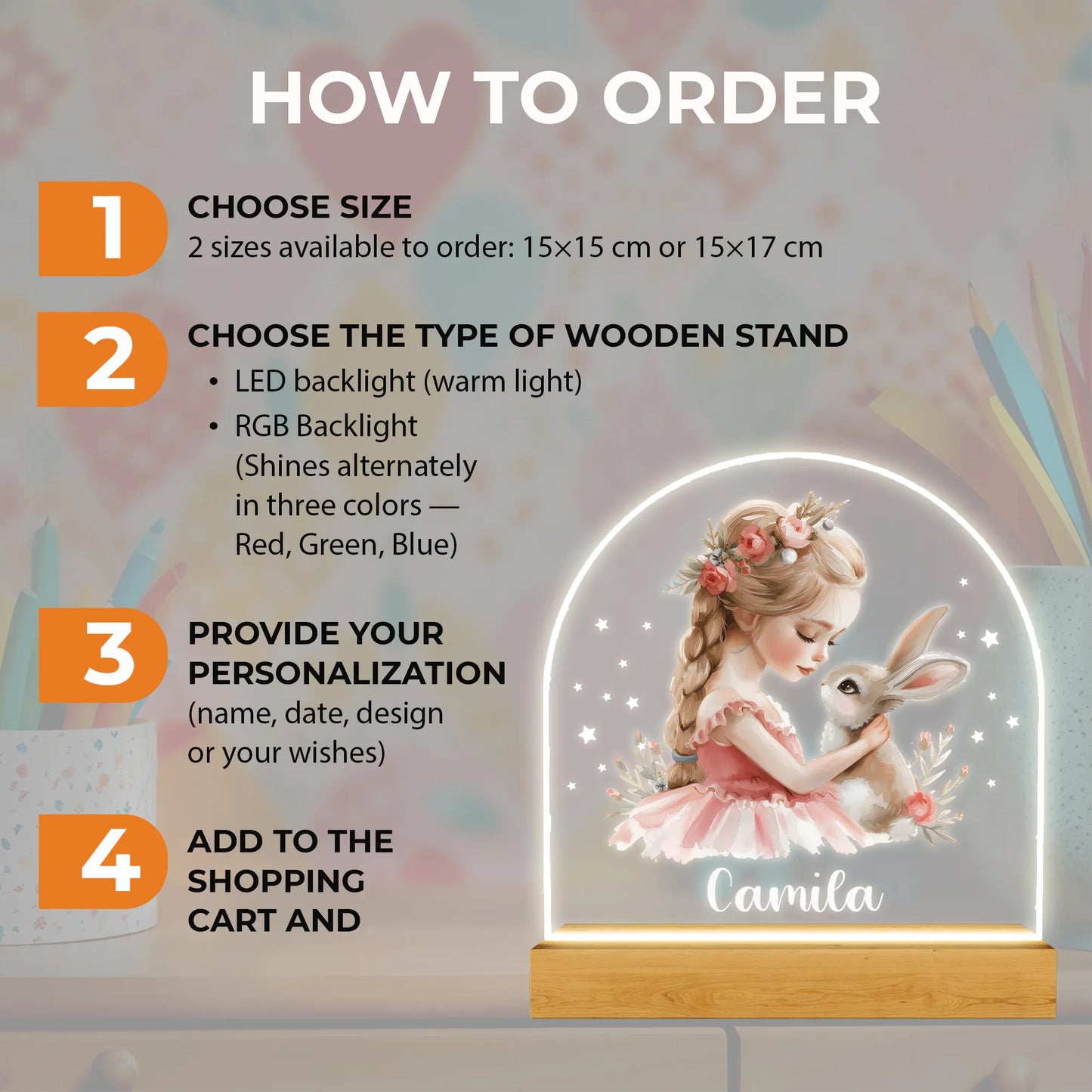 Spersonalizowana lampka nocna z leśnymi zwierzętami, prezent dla dziecka z okazji narodzin