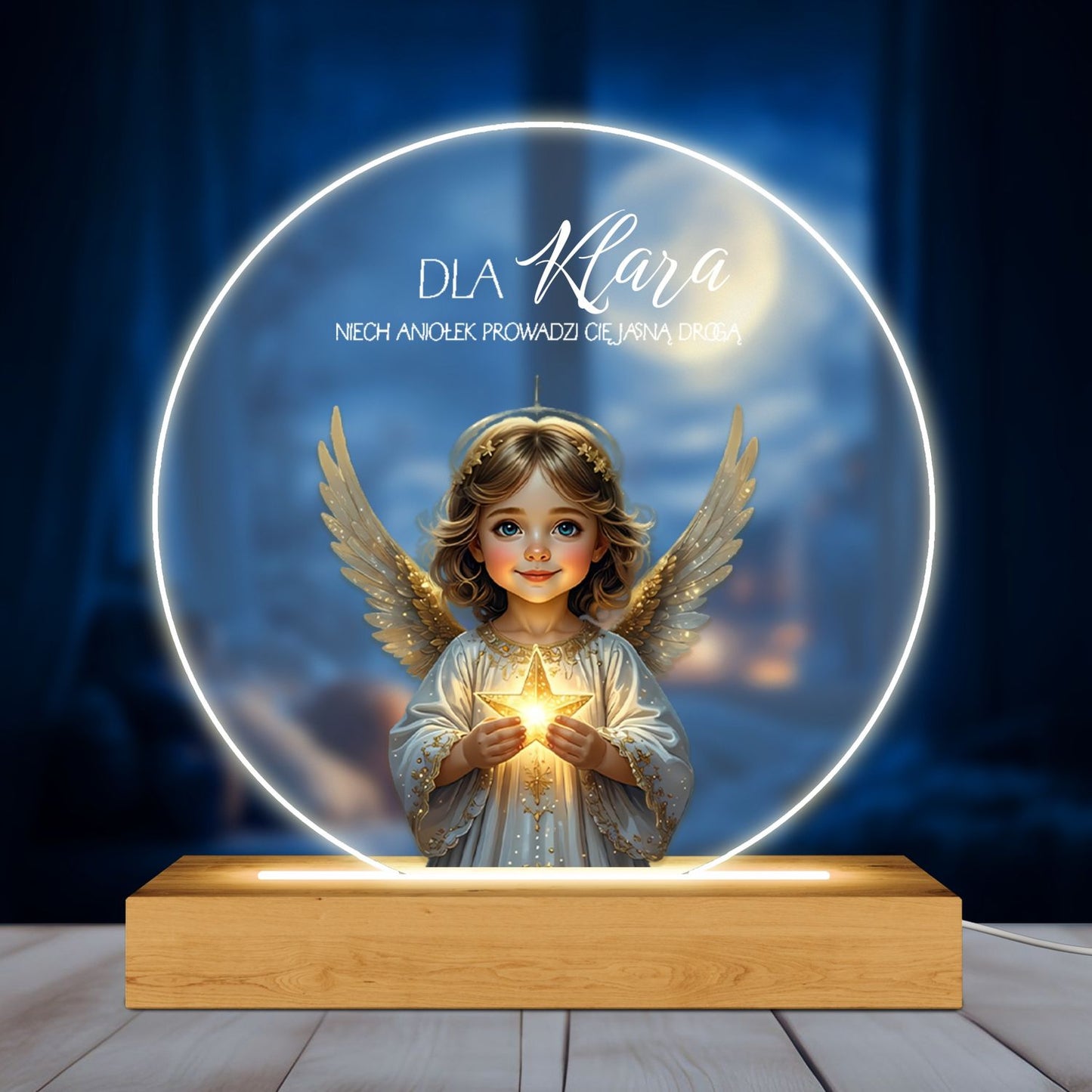 Świąteczna Lampka LED z Aniołkiem – Personalizowany Prezent dla Dziecka