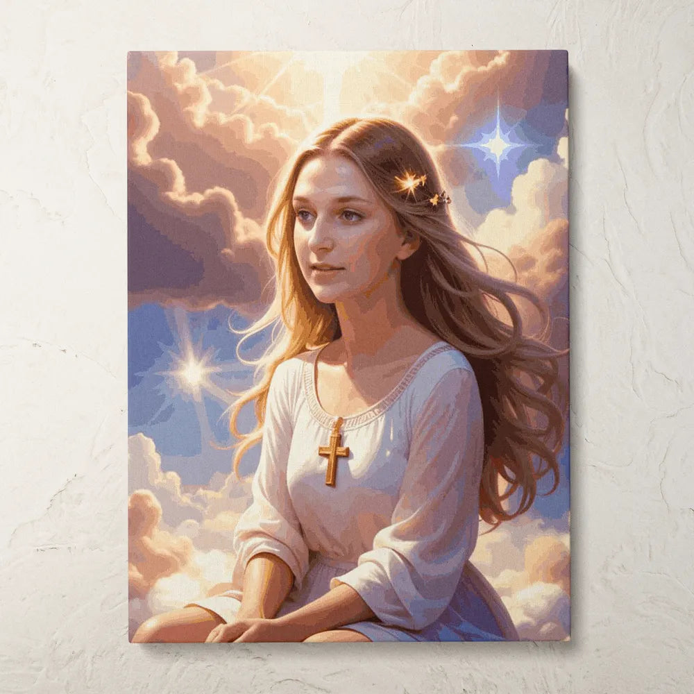 Zestaw do malowania po numerach „Niebiańska Dziewica”.