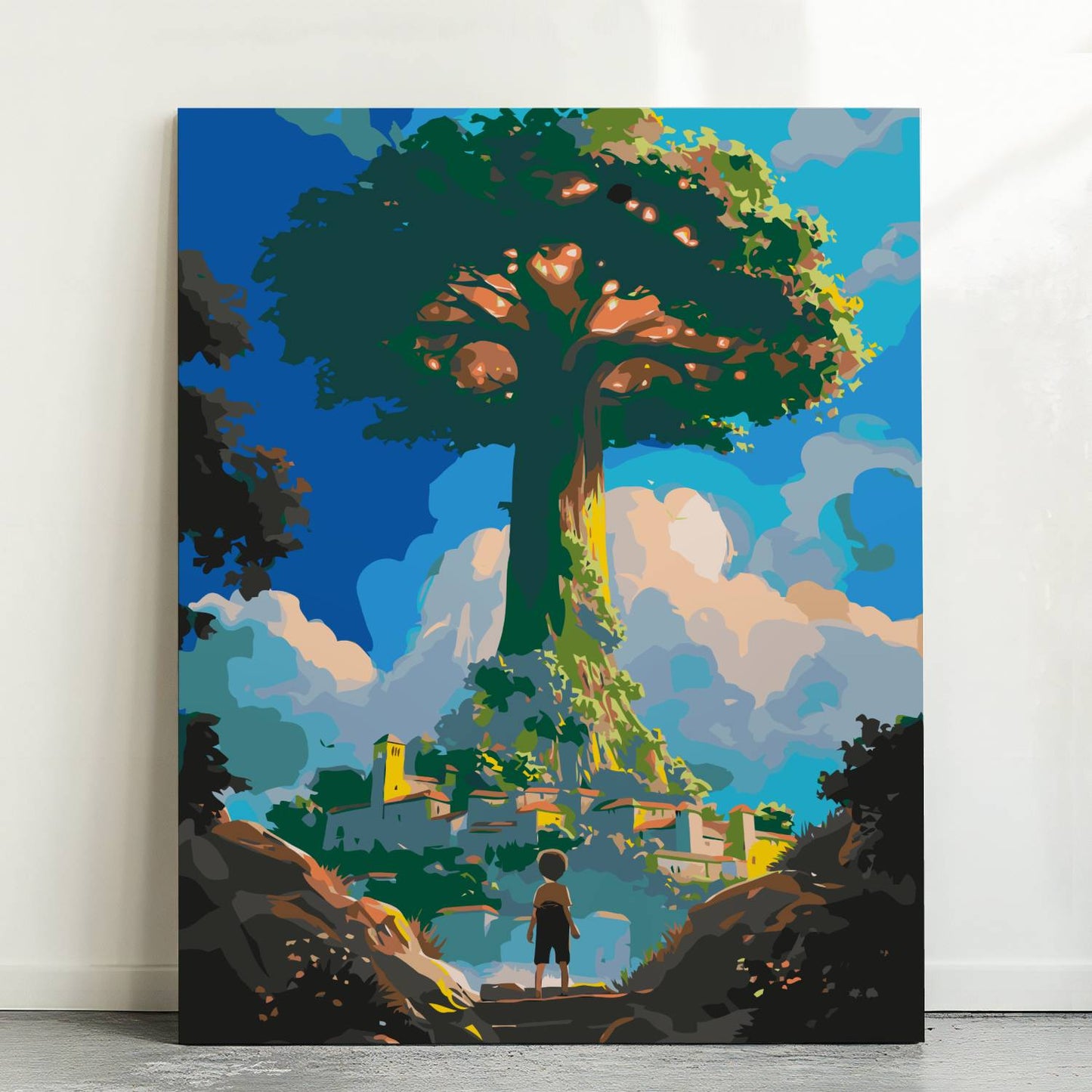 Obraz Po Numerach "Jaś i Magiczna Fasola" – Malowanie po Numerach z Bajki, Drzewo do Nieba