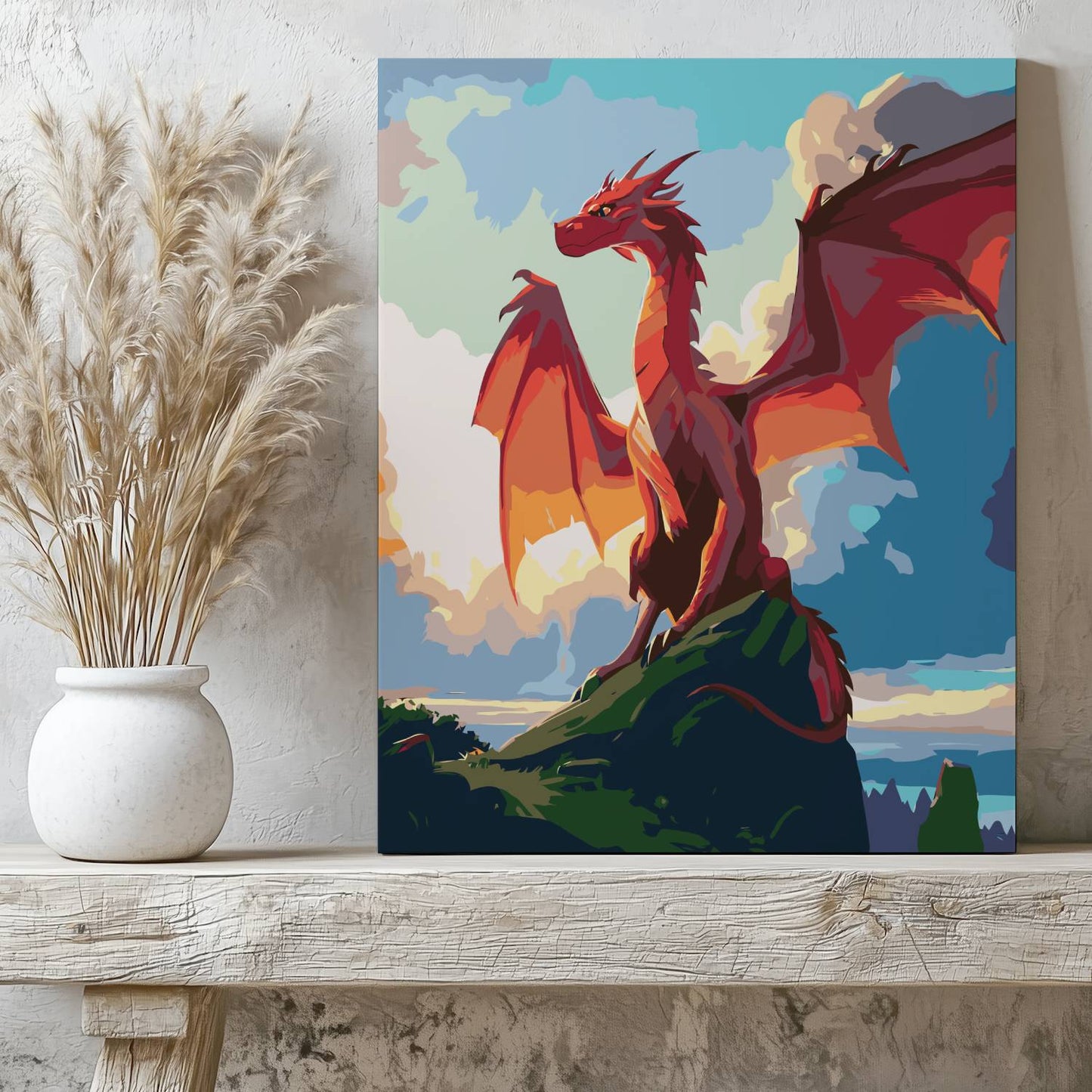Obraz Po Numerach "Dumny Smok na Skale" – Majestatyczna Fantazja do Malowania