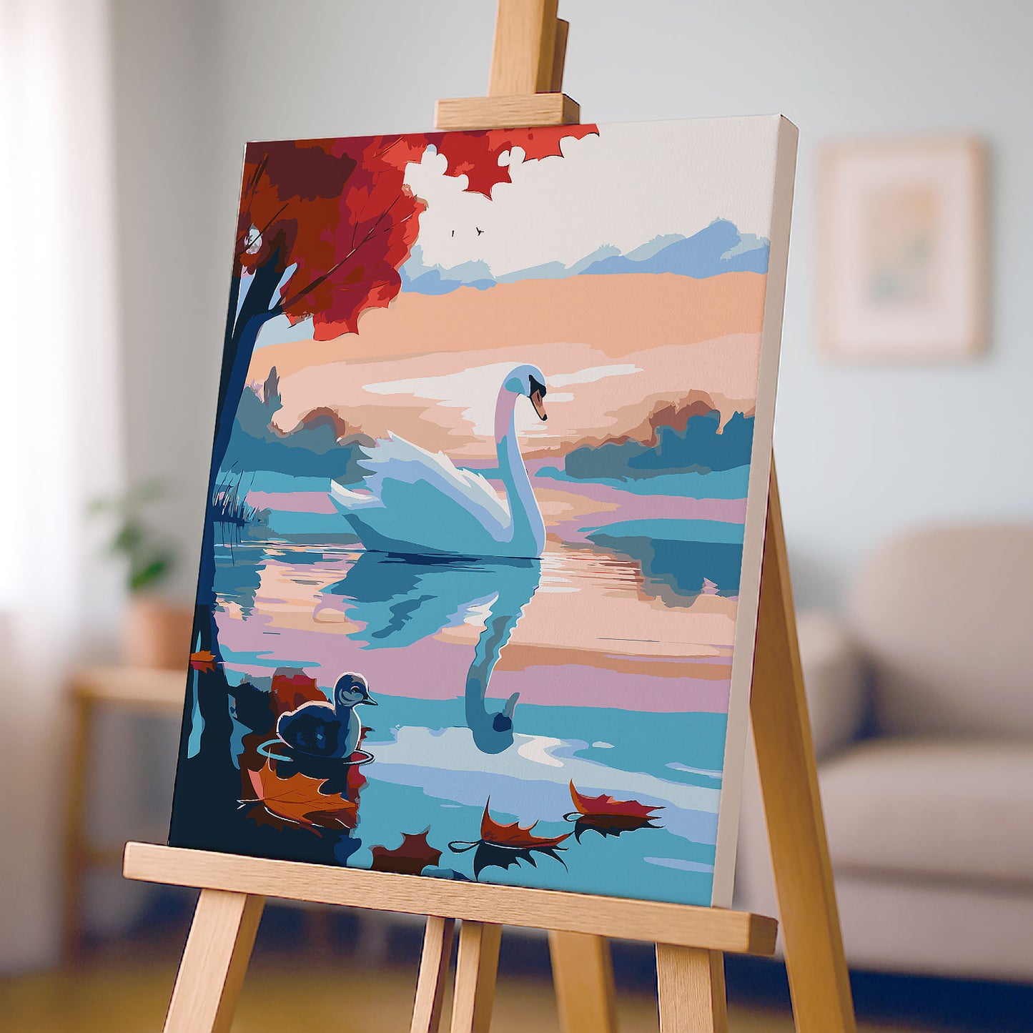 Obraz Po Numerach „Brzydkie Kaczątko” – Bajkowy Łabędź na Jeziorze