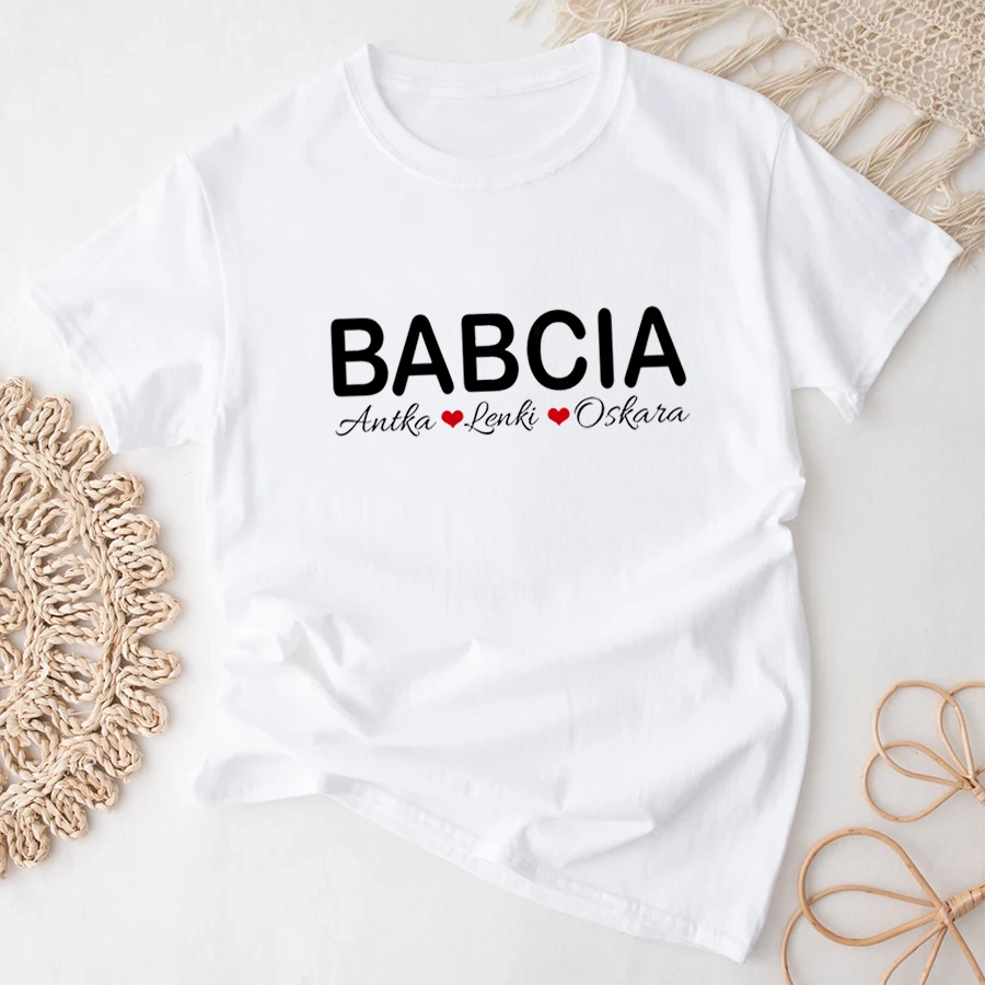 Babcia z imionami wnuków koszulka na Dzień Babci