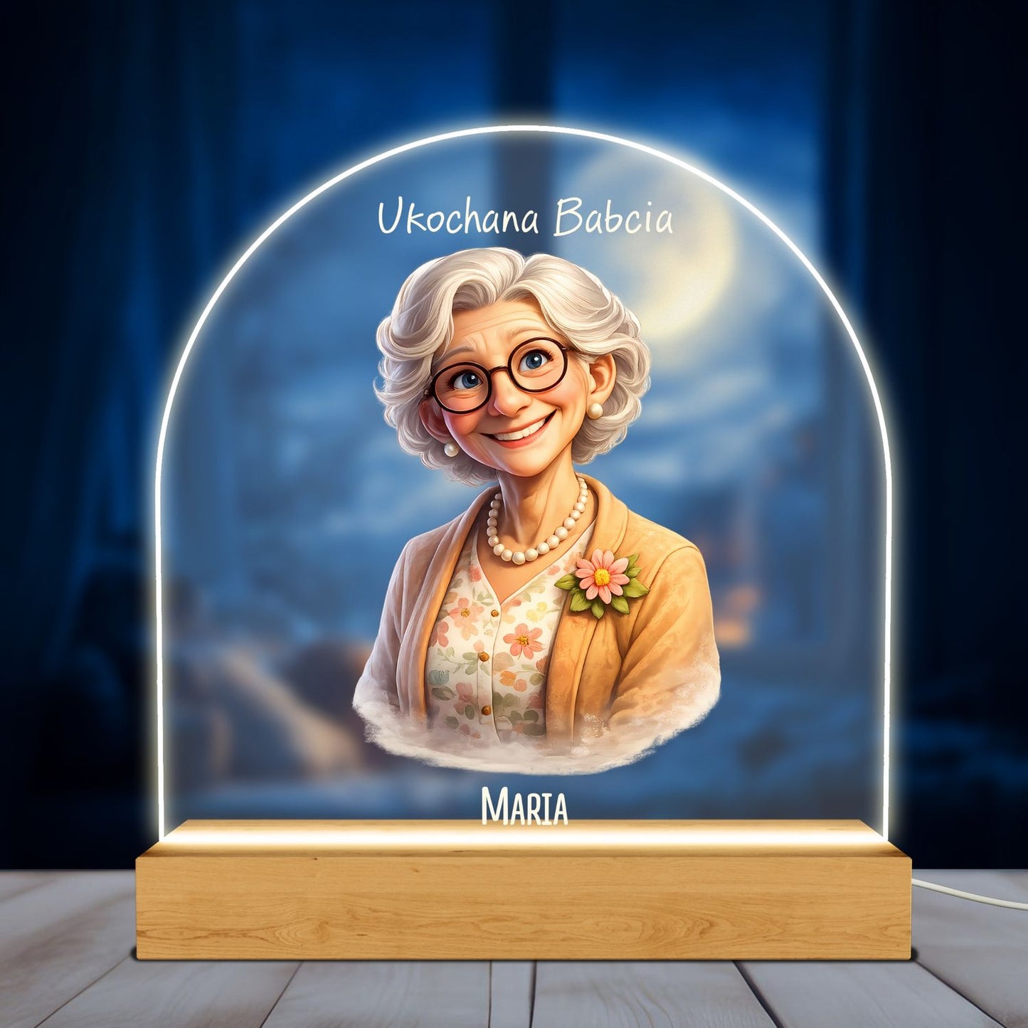 Personalizowana lampka LED na akrylu - Ukochana Babcia lub Ukochany Dziadek z imieniemб Prezent dla Babci i Dziadka