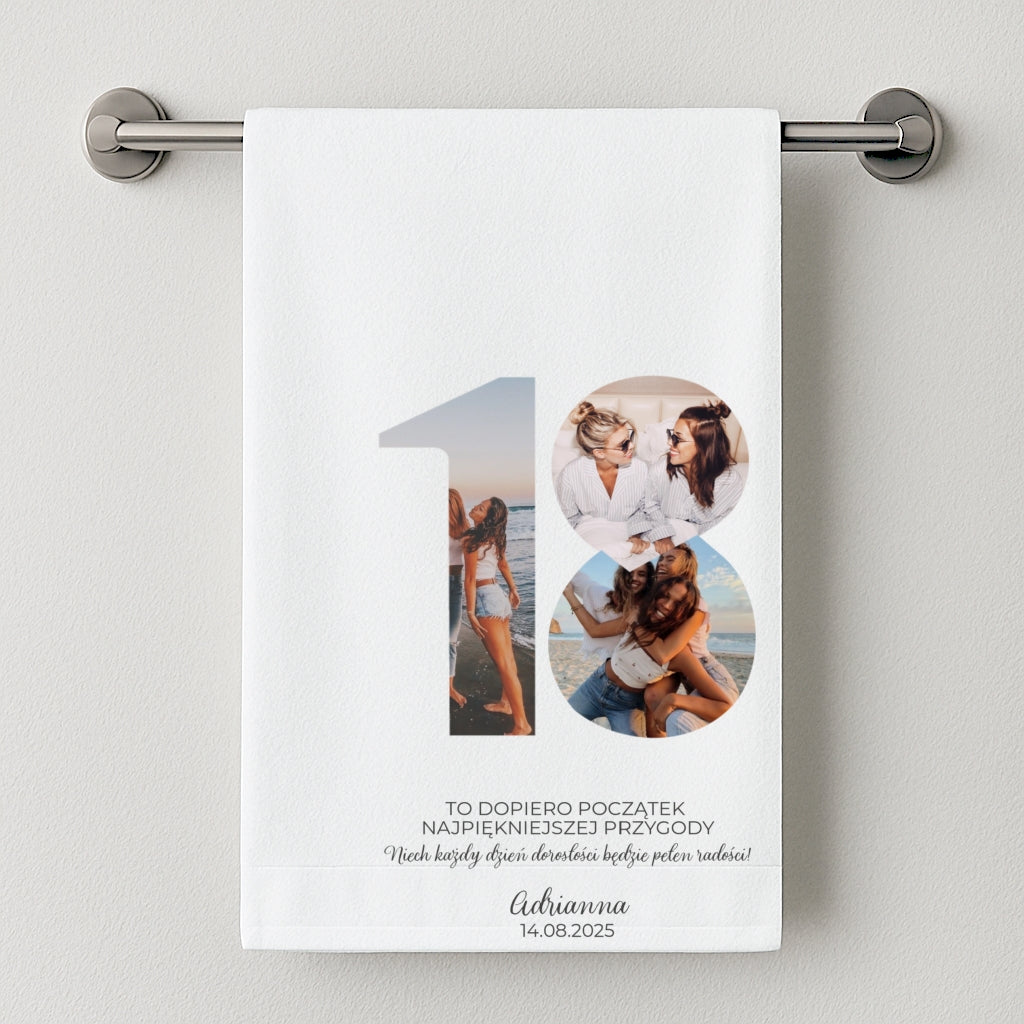 Personalizowany ręcznik – Prezent na 18. urodziny ze zdjęciami i imieniem