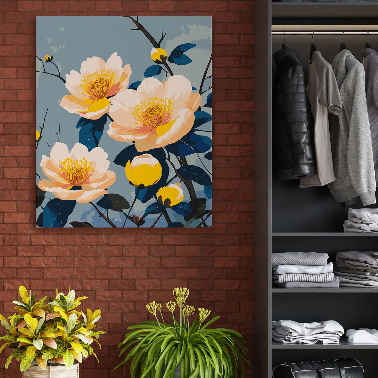 Obraz Po Numerach "Kremowe Kwiaty" – Malowanie po Numerach, Zestaw Artystyczny, Relaks i Kreatywność