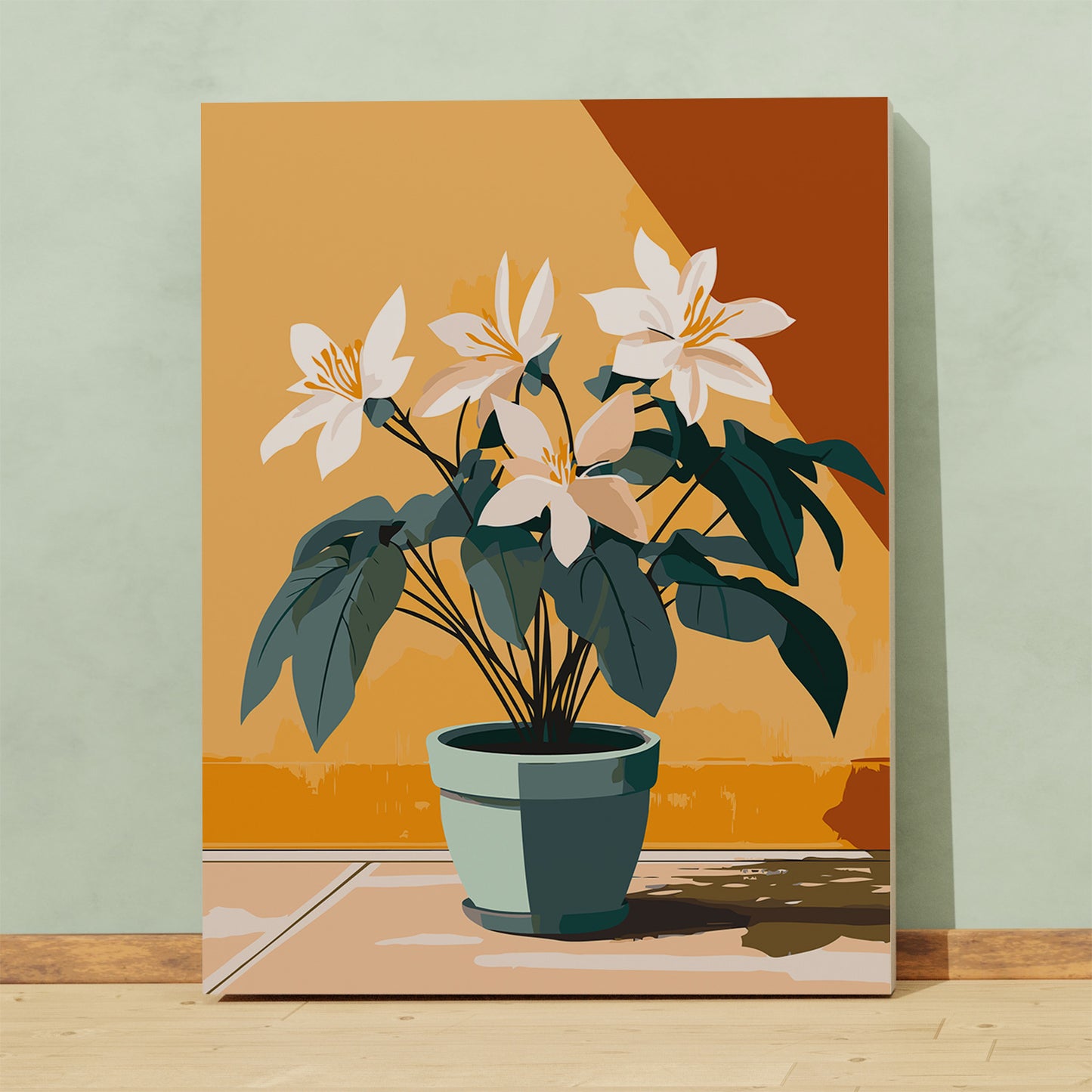 Obraz Po Numerach „Białe Kwiaty w Doniczce” – Rośliny Domowe, Minimalistyczny Styl