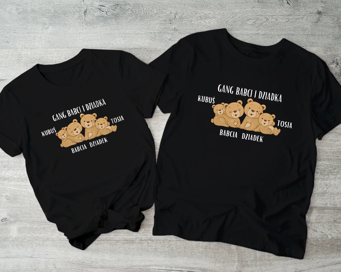 Gang Babci i Dziadka misie / zestaw koszulek z imionami wnuków
