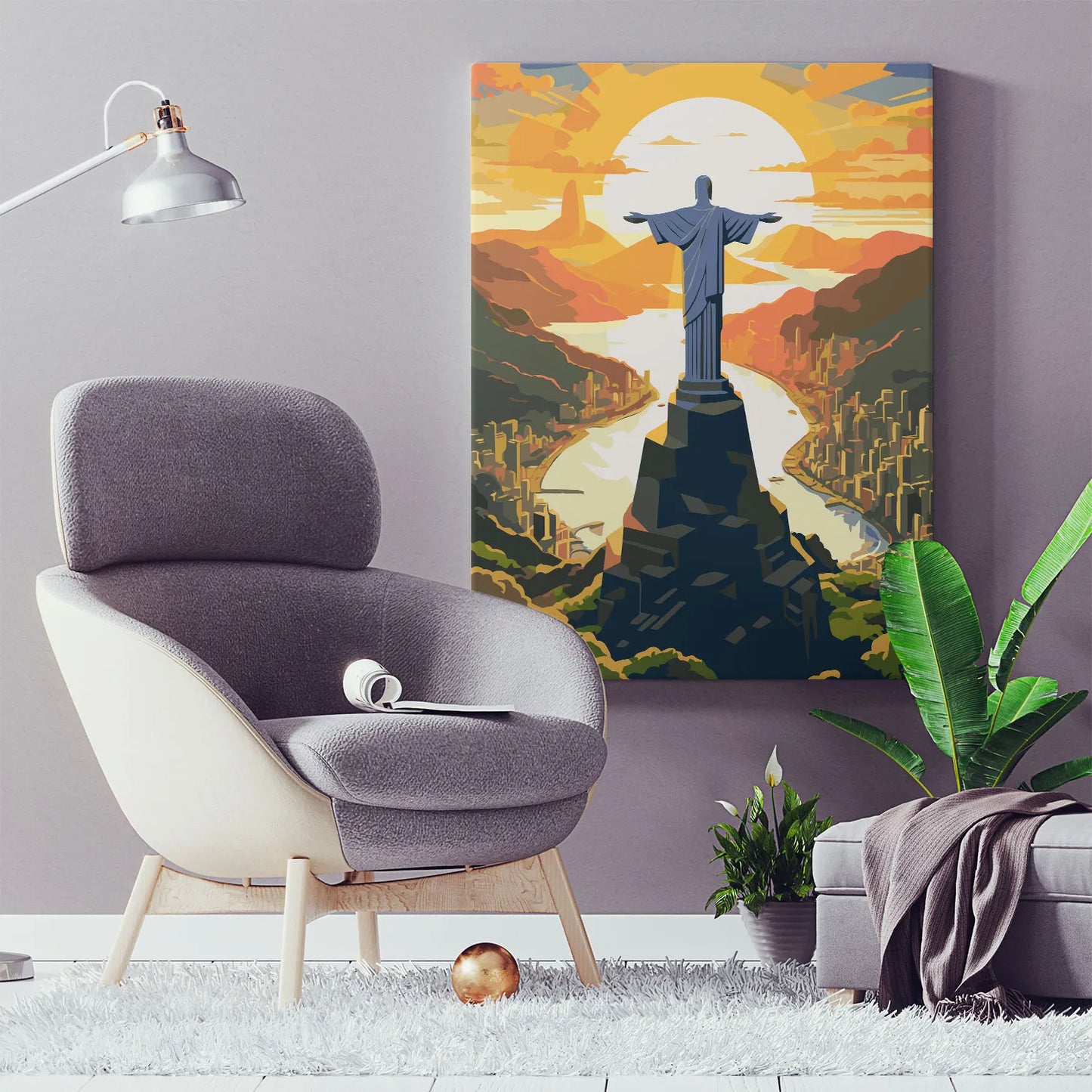 Obraz Po Numerach "Rio de Janeiro o Zachodzie Słońca" – Malowanie po Numerach, Ikoniczny Krajobraz i Tropikalny Klimat