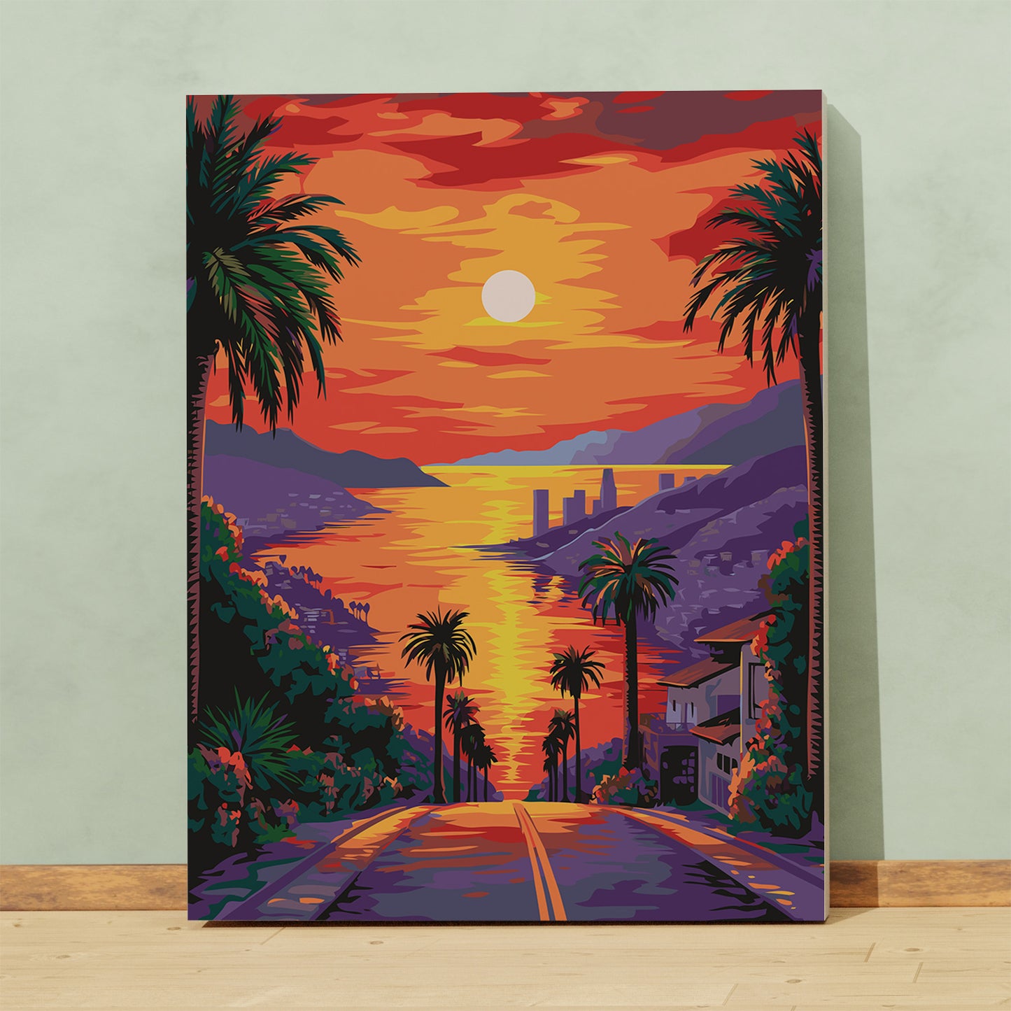 Palmy i Zachód Słońca nad Morzem