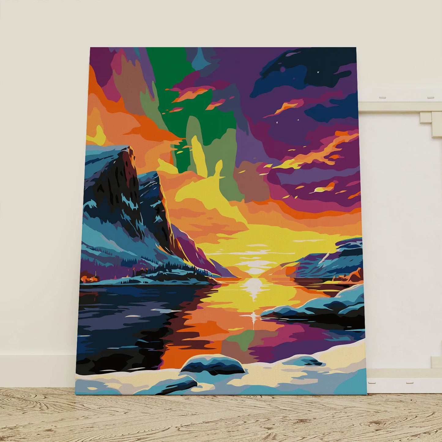 Obraz Po Numerach "Zorza Polarna nad Jeziorem" – Malowanie po Numerach, Magiczny Krajobraz i Gra Świateł