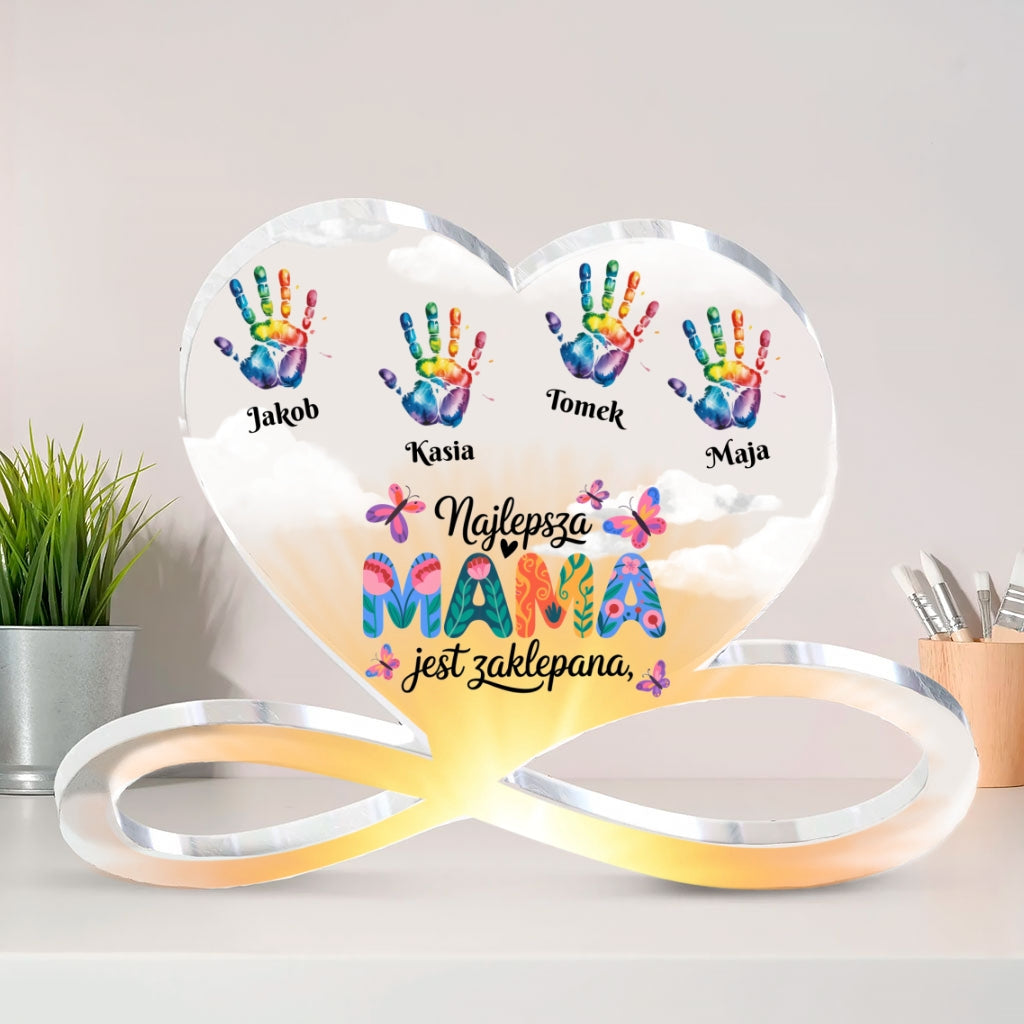 Akrylowe Serce Najlepsza Mama Jest Zaklepana – Personalizowany z Imionami