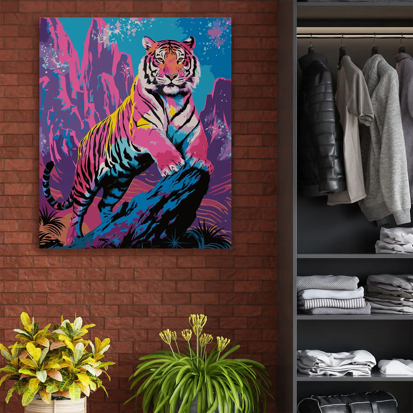 Obraz Po Numerach "Neonowy Tygrys" – Malowanie po Numerach, Sztuka Pop-Art i Drapieżna Elegancja