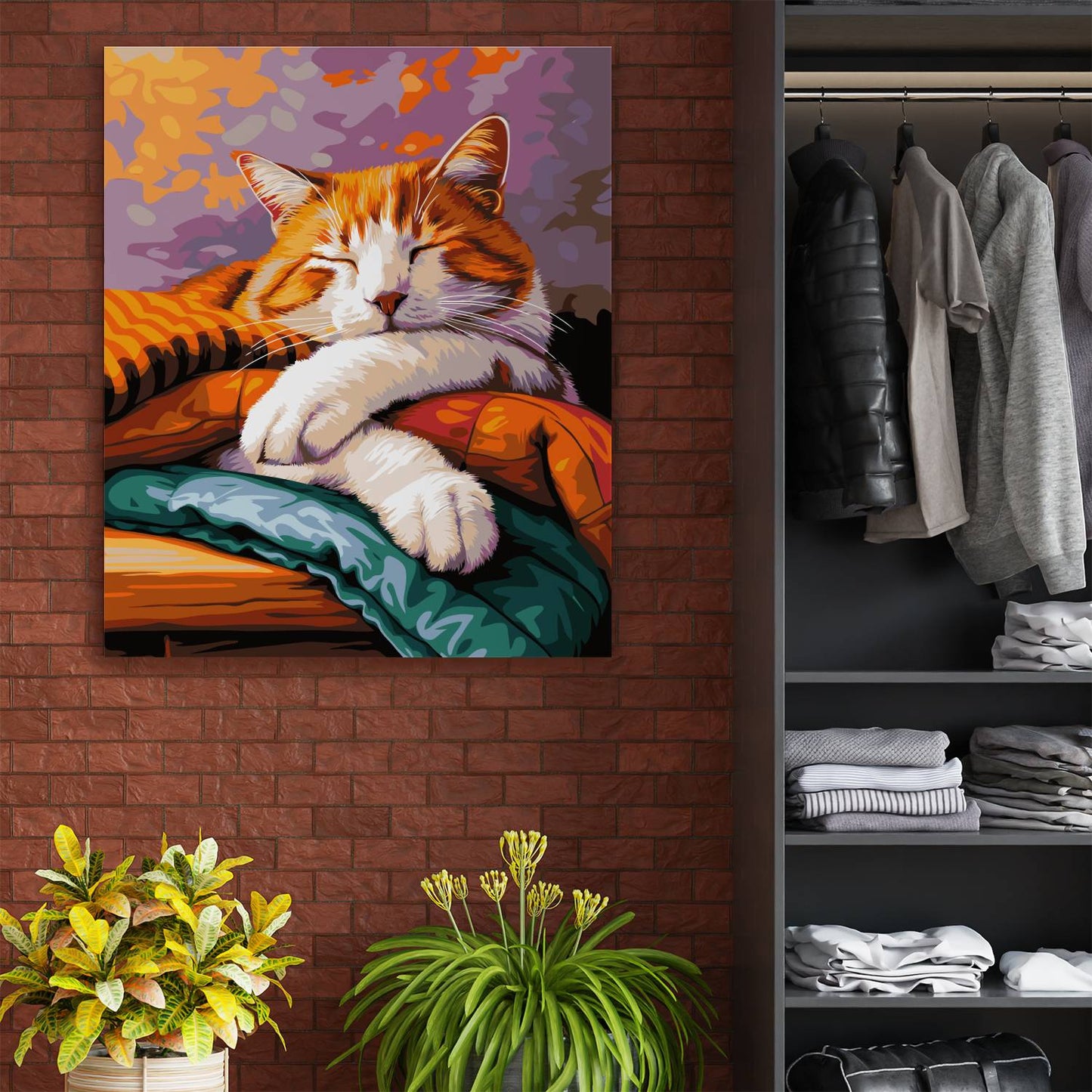 Obraz Po Numerach "Śpiący Kotek" – Malowanie po Numerach, Urok i Ciepło Domowego Zacisza