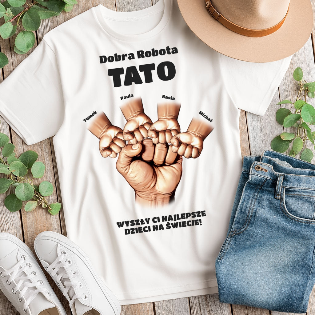 Dobra Robota Tato – Koszulka Personalizowana z Imionami Dzieci