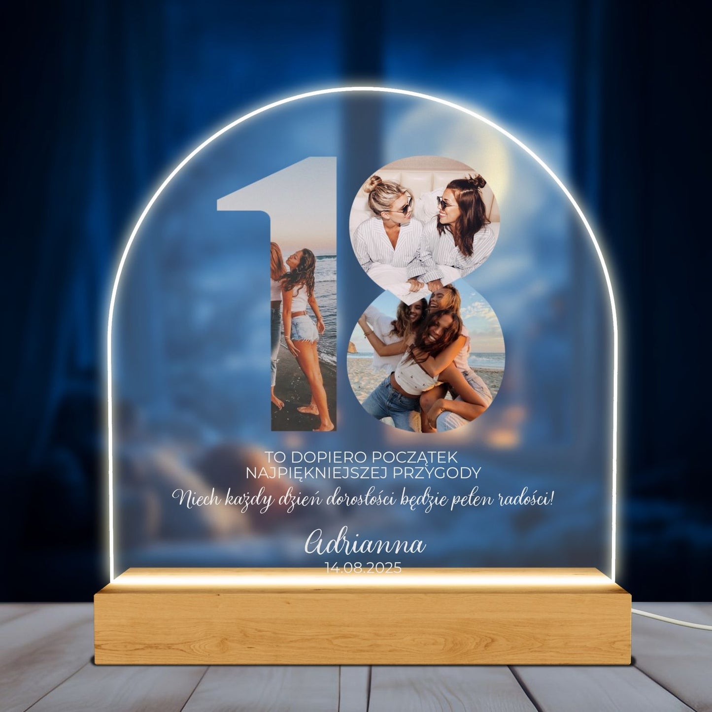Personalizowane szkło LED – Prezent na 18. urodziny ze zdjęciami