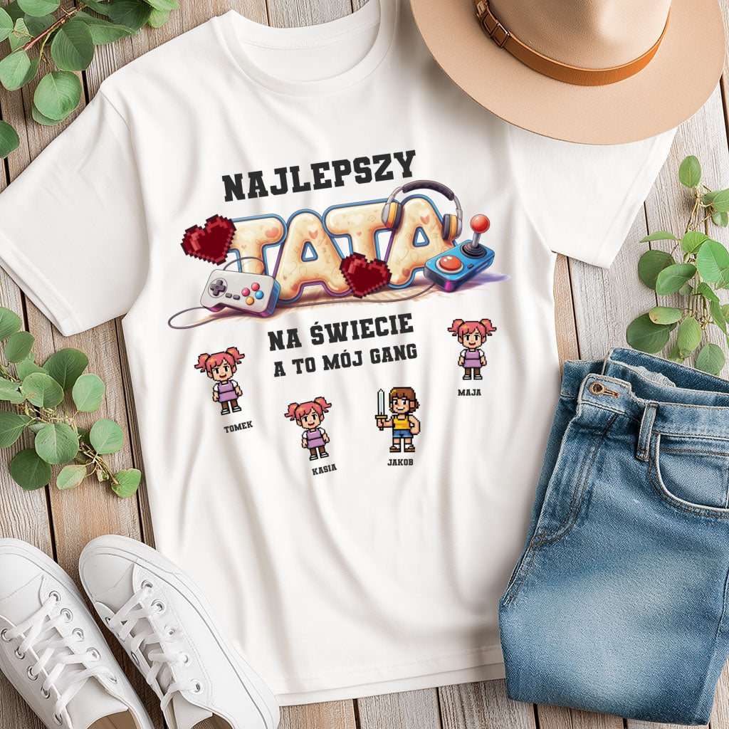 Koszulka: Najlepszy Tata Na Świecie – A To Mój Gang – Personalizowana z Imionami!
