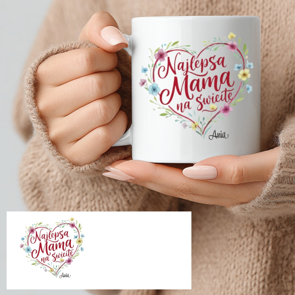 Personalizowany kubek „Najlepsza Mama na świecie” z imieniem – prezent na Dzień Matki – kubek dla mamy 330 ml