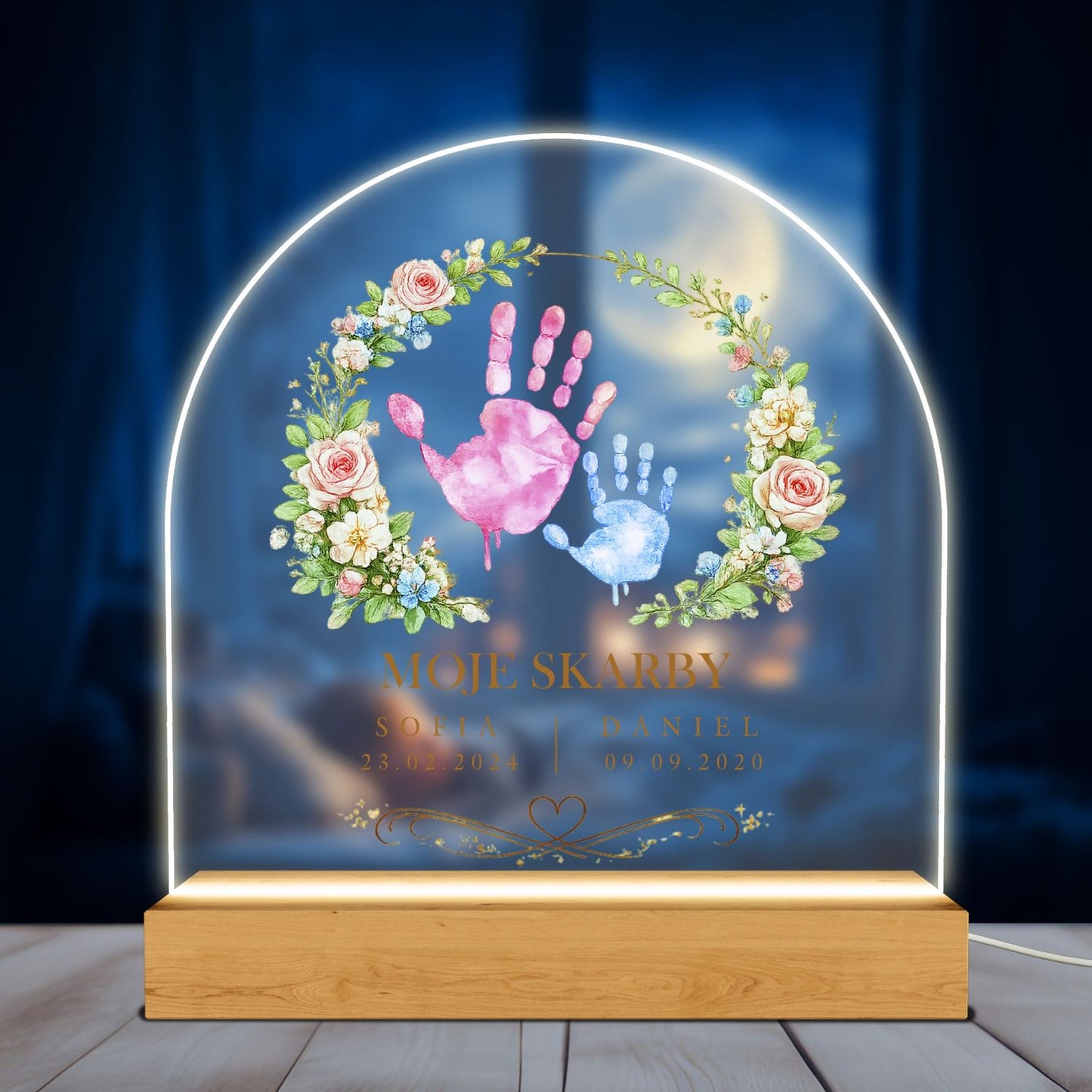 Personalizowana lampka LED „Moje Skarby” z imionami dzieci – prezent na Dzień Matki – lampka akrylowa dla Mamy