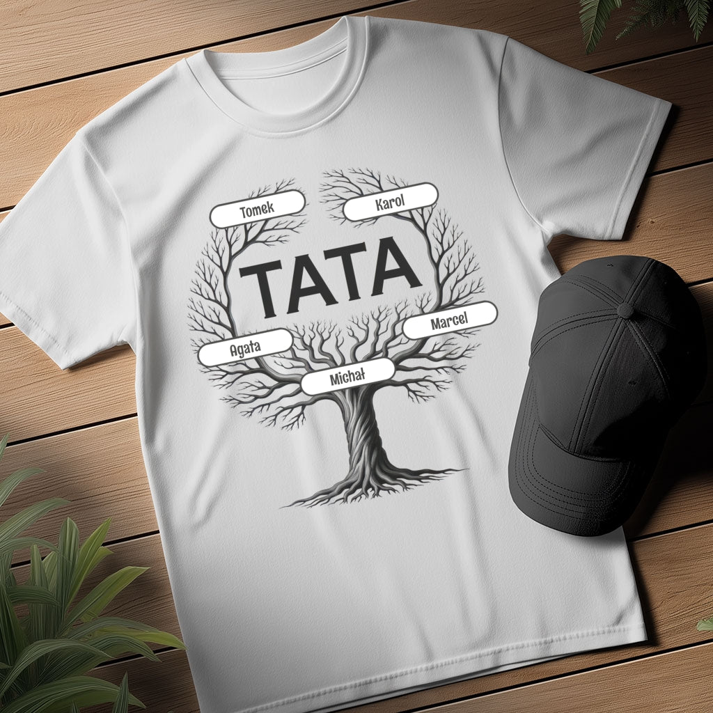 Koszulka: Drzewo Taty z Imionami Dzieci – Personalizowany Prezent Pełen Wzruszeń