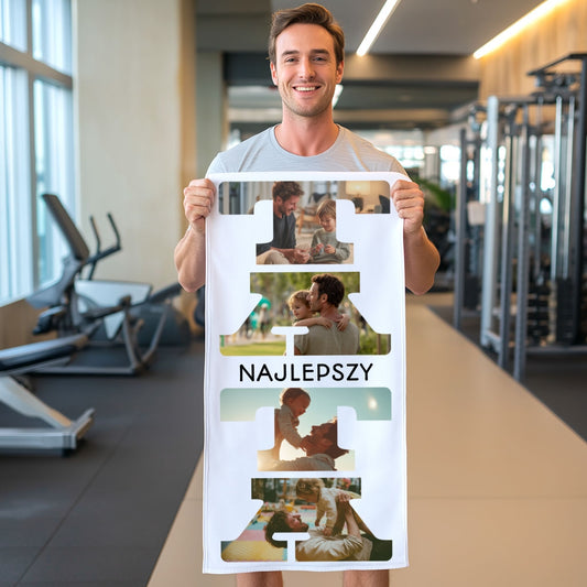 Ręcznik Sportowy z Mikrofibry z Twoimi Zdjęciami – Najlepszy Tata Personalizowany