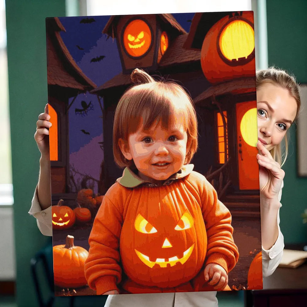 Zestaw do malowania po numerach "Dziecko w stroju dyni na Halloween"