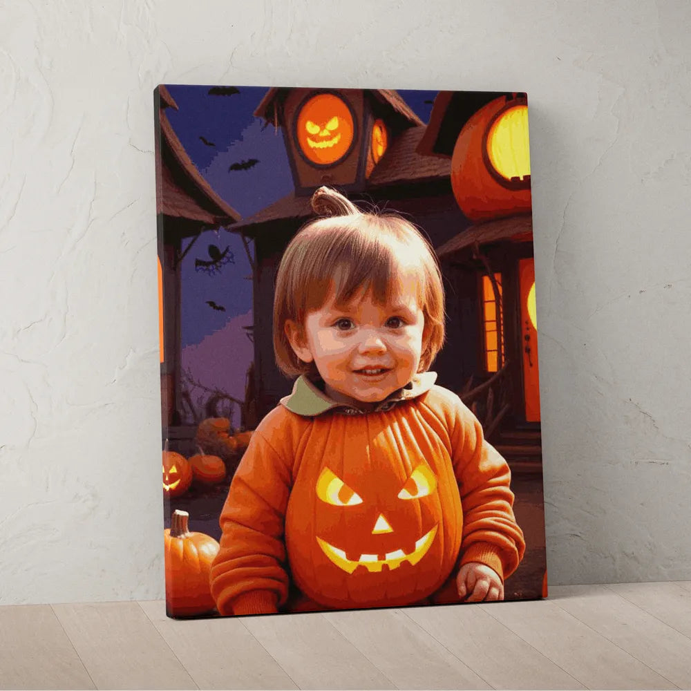 Zestaw do malowania po numerach "Dziecko w stroju dyni na Halloween"