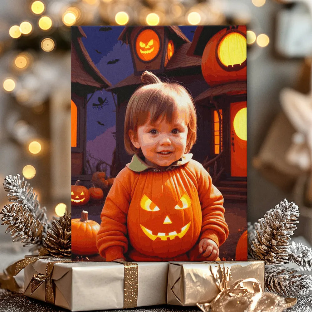 Zestaw do malowania po numerach "Dziecko w stroju dyni na Halloween"