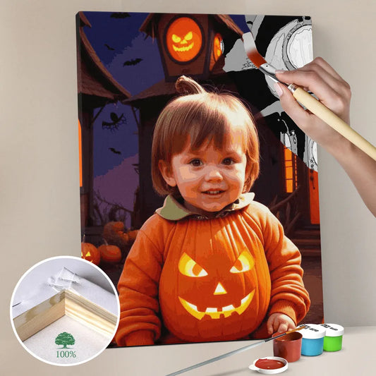 Zestaw do malowania po numerach "Dziecko w stroju dyni na Halloween"