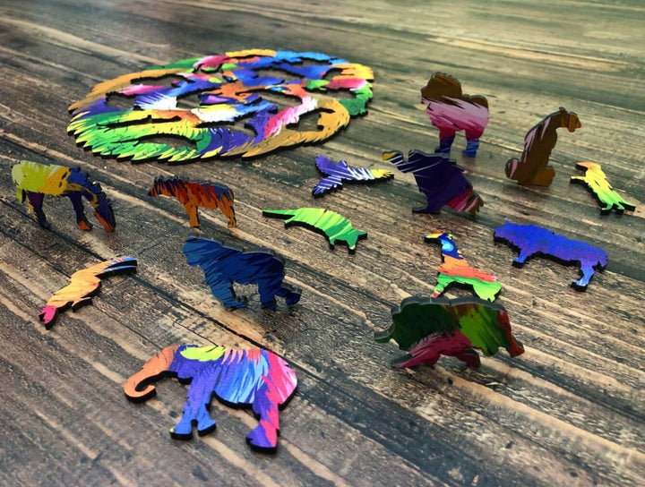 Puzzle Drewniane "Kolorowy Lew"