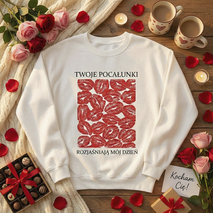Personalizowana Bluza na Walentynki – Czerwone Usta + Twój Własny Napis, Prezent dla Niej