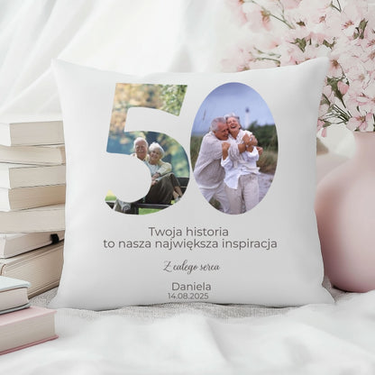 Poszewka personalizowana 50×50 – Prezent na 50 Rocznicę Ślubu