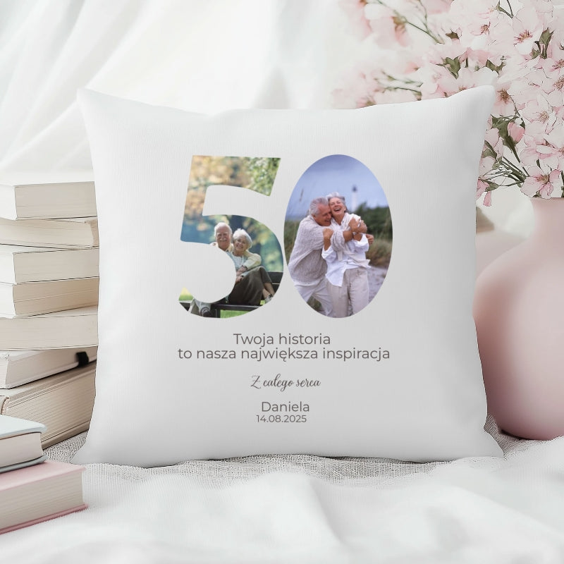 Poszewka personalizowana 50×50 – Prezent na 50 Rocznicę Ślubu
