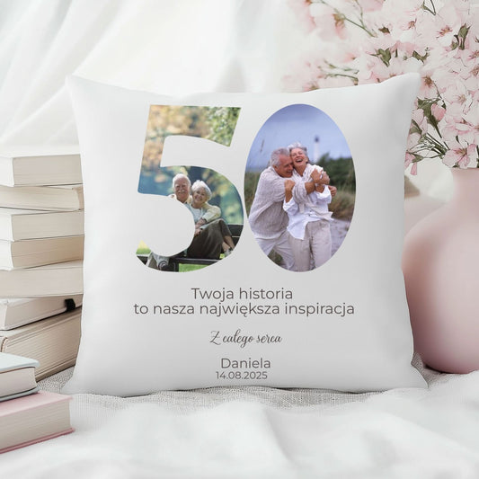 Poszewka personalizowana 50×50 – Prezent na 50 Rocznicę Ślubu