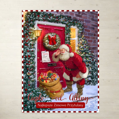Personalizowany Koc Świąteczny z Mikołajem - Najlepsze Zimowe Przytulasy, Prezent na Święta, Boże Narodzenie, Rodzinny Koc