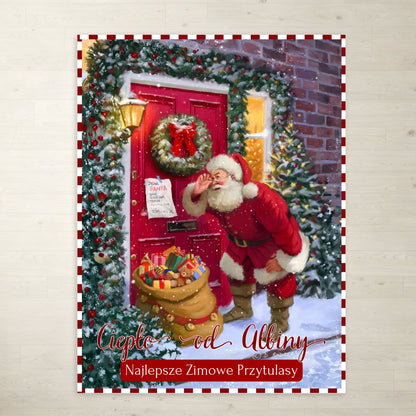 Personalizowany Koc Świąteczny z Mikołajem - Najlepsze Zimowe Przytulasy, Prezent na Święta, Boże Narodzenie, Rodzinny Koc