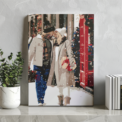 Malowania po Numerach - Romantyczna Para w Śniegu