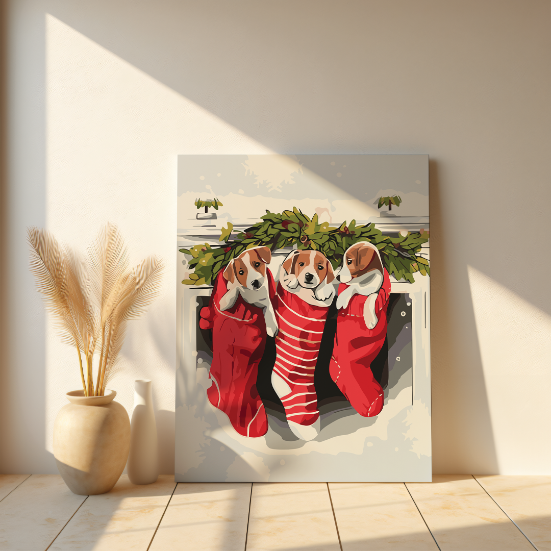 Malowanie po Numerach -  Świąteczne Szczeniaki