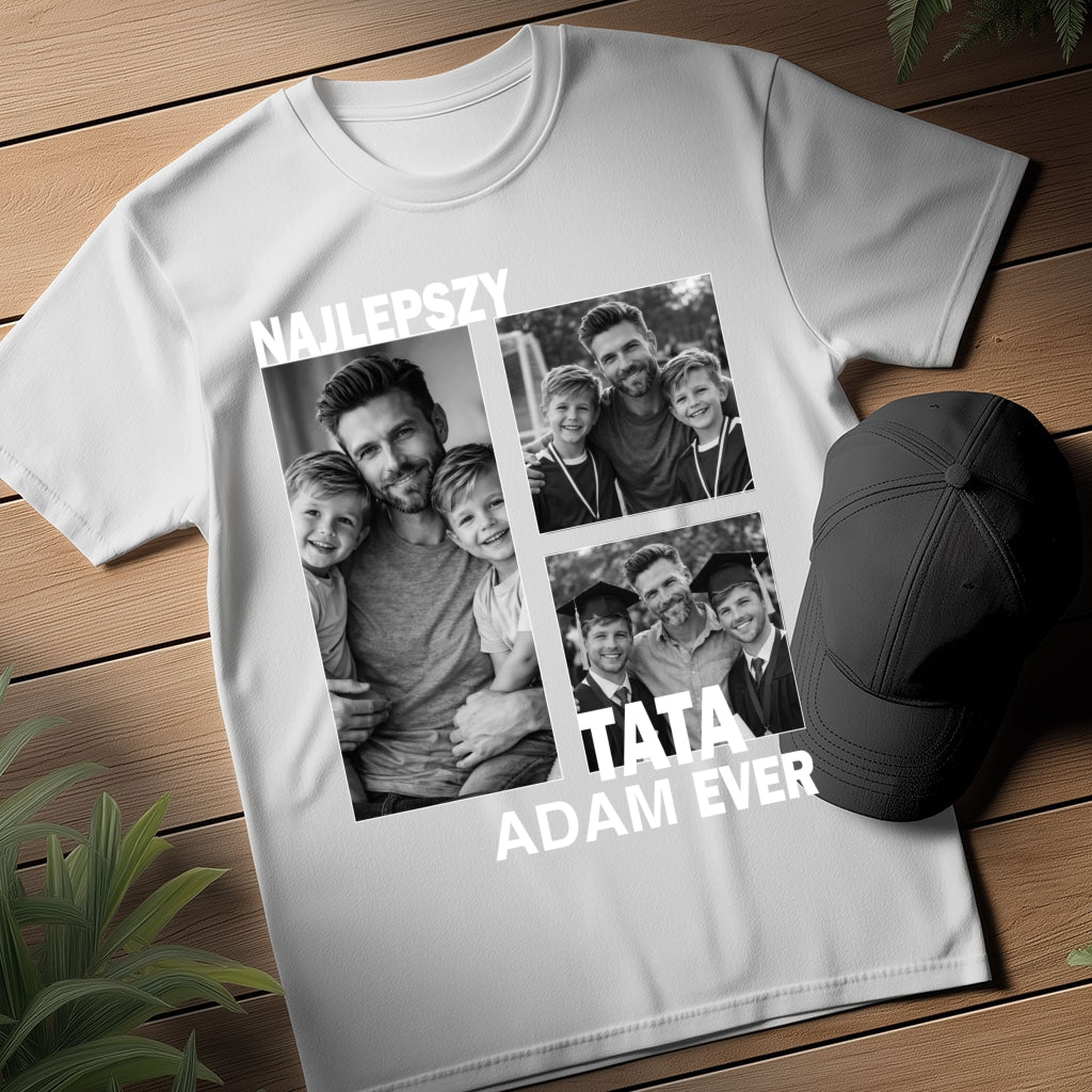 Koszulka Najlepszy Tata Ever ze zdjęciami – prezent dla taty od dzieci
