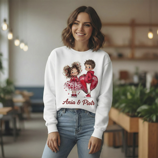 Personalizowana Bluza na Walentynki – Słodka Zakochana Para + Wasze Imiona, Romantyczny Prezent dla Niej