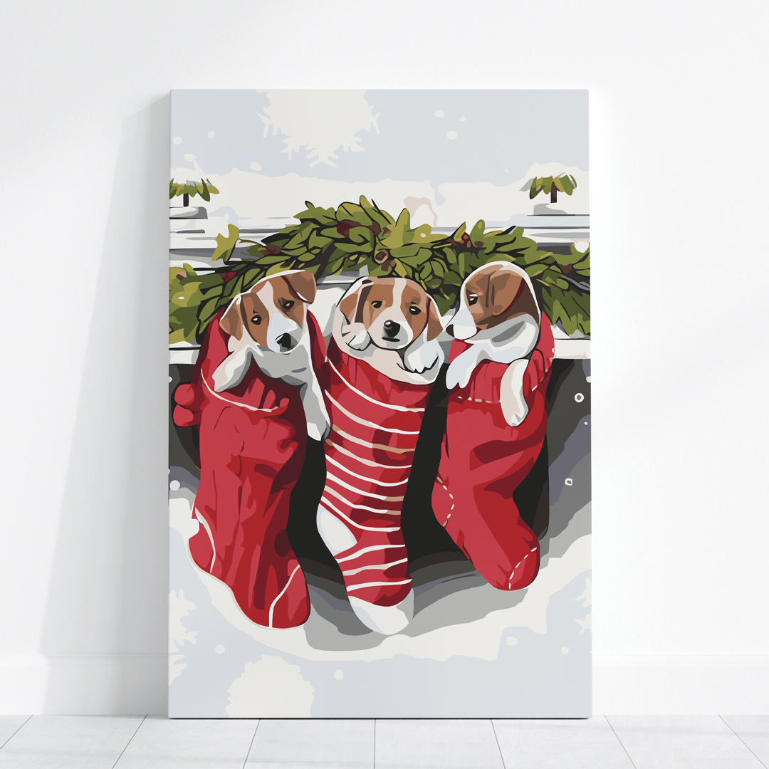 Malowanie po Numerach -  Świąteczne Szczeniaki