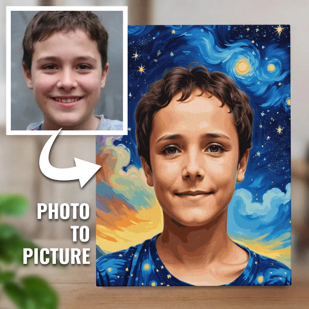 Zestaw do malowania po numerach „Portret mężczyzny gwiaździstej nocy”.