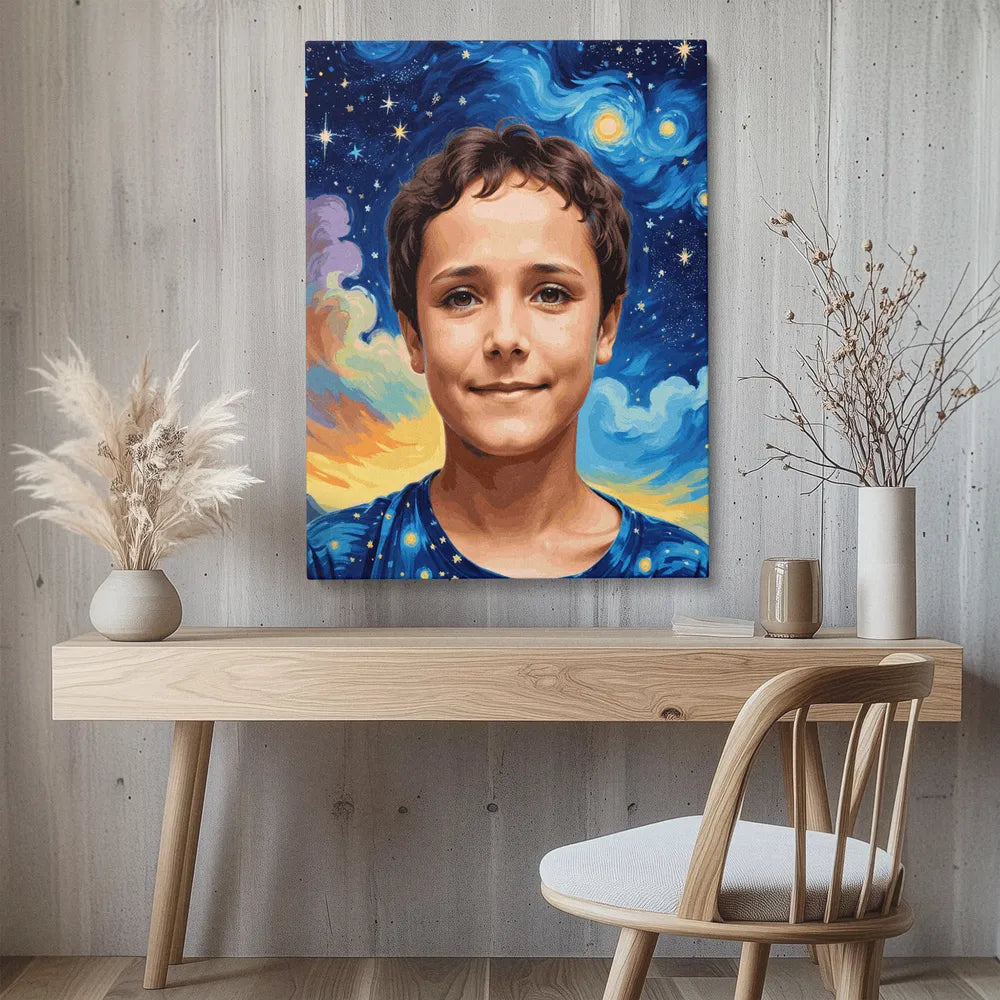 Zestaw do malowania po numerach „Portret mężczyzny gwiaździstej nocy”.