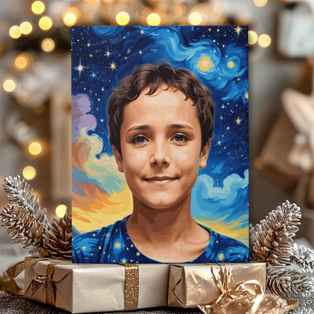 Zestaw do malowania po numerach „Portret mężczyzny gwiaździstej nocy”.