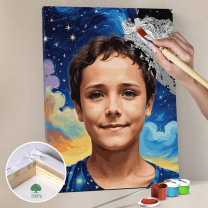 Zestaw do malowania po numerach „Portret mężczyzny gwiaździstej nocy”.