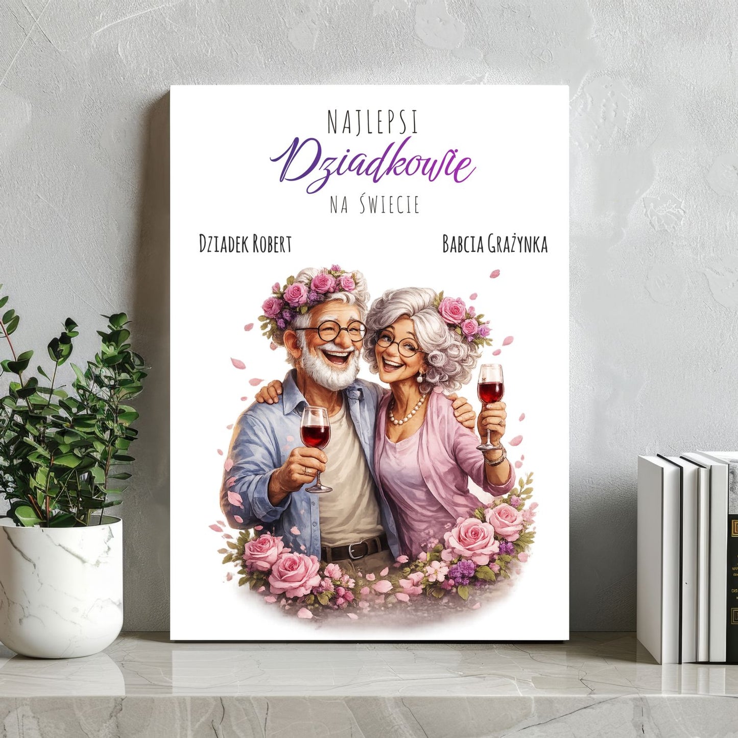 Najlepsi Dziadkowie na Świecie - Personalizowany Obraz na Płótnie z Imionami Babci i Dziadka, Wyjątkowy Prezent Rodzinny